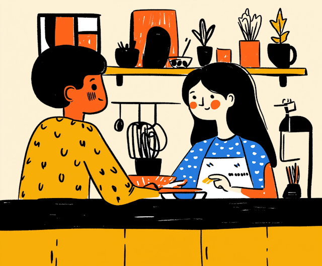 Cheerful Kitchen Interaction