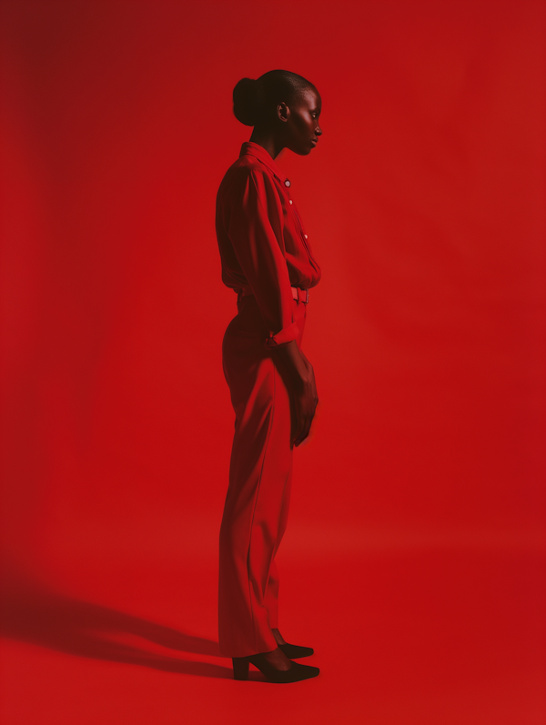 Monochromatic Red Portrait of a Fashionable Black Woman