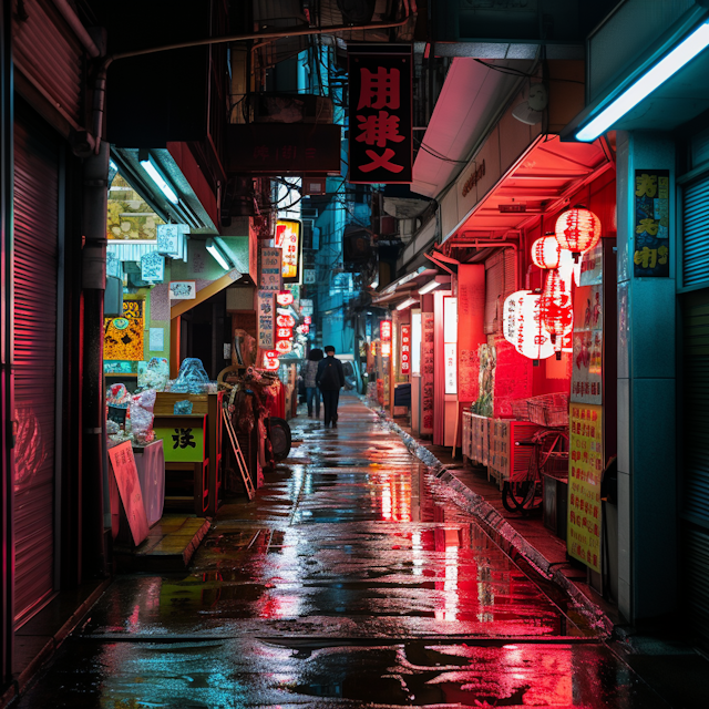 Neon-Soaked Serenity in an Urban Alley