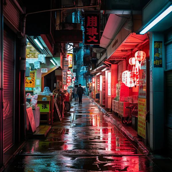 Neon-Soaked Serenity in an Urban Alley