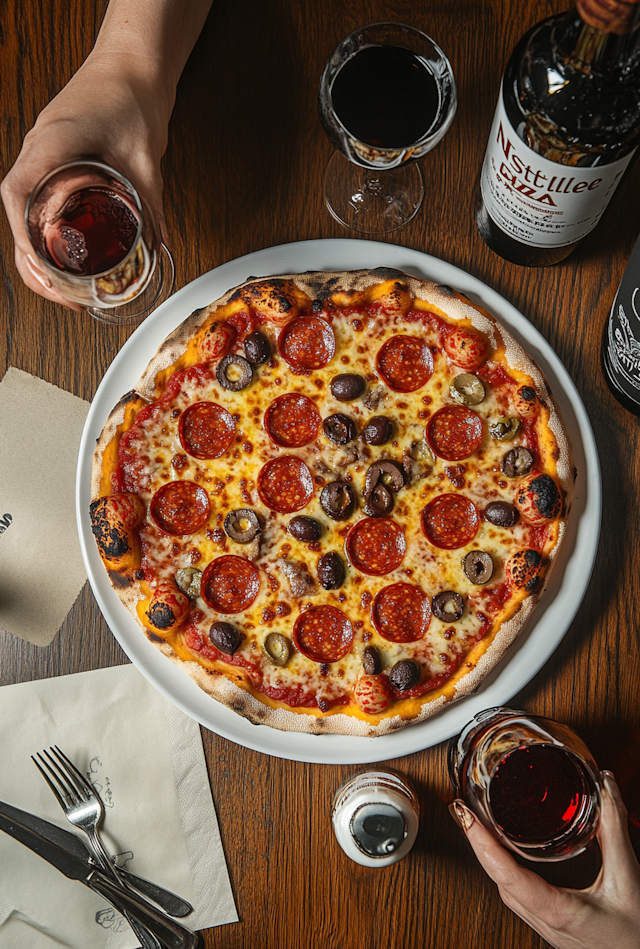 Pepperoni Pizza and Wine