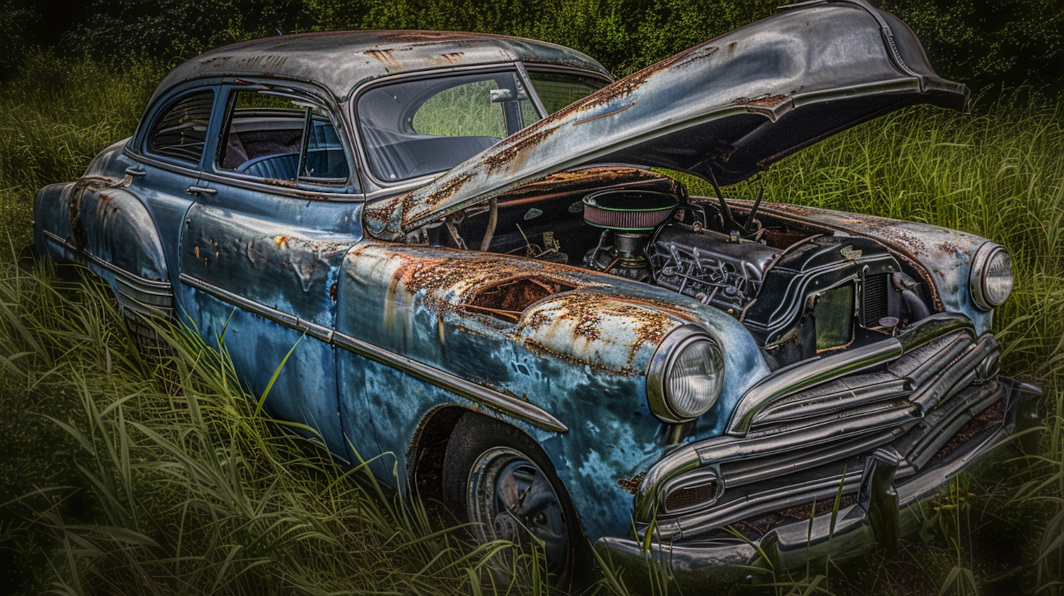 Abandoned Rusty Car in Field