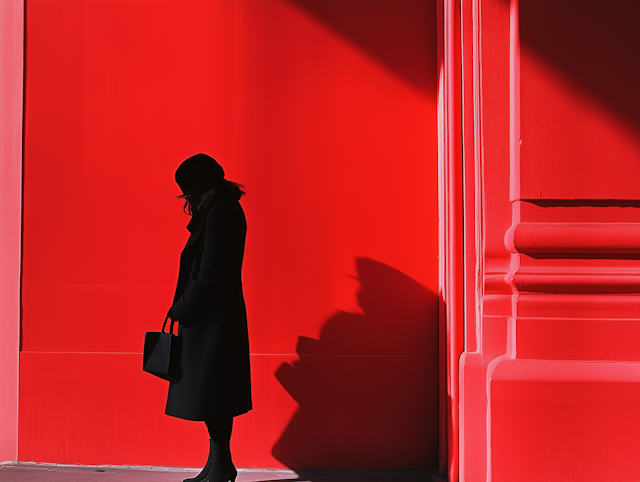 Silhouette Against Red Wall