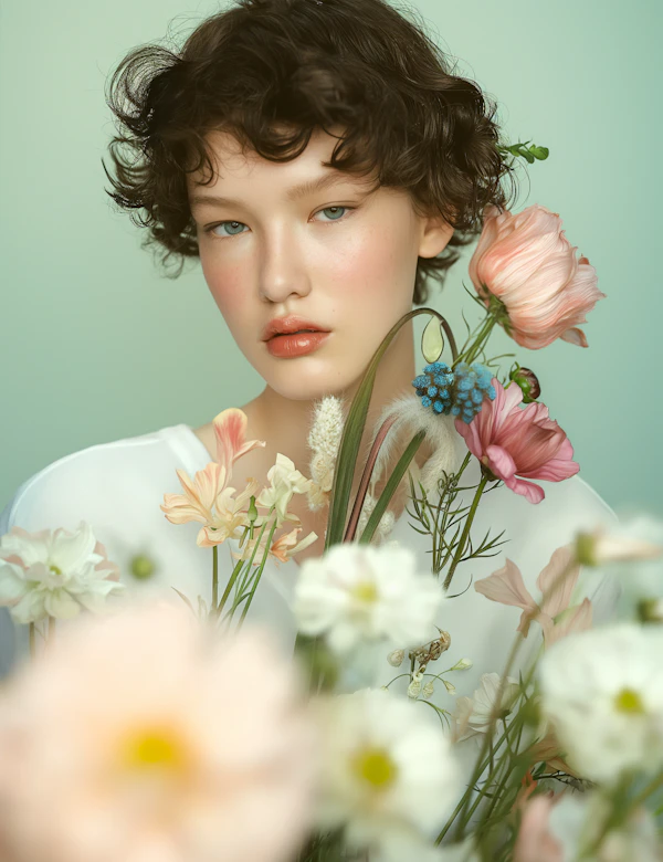 Serene Portrait with Flowers