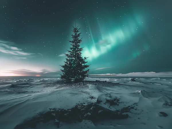 Solitary Tree Under Northern Lights