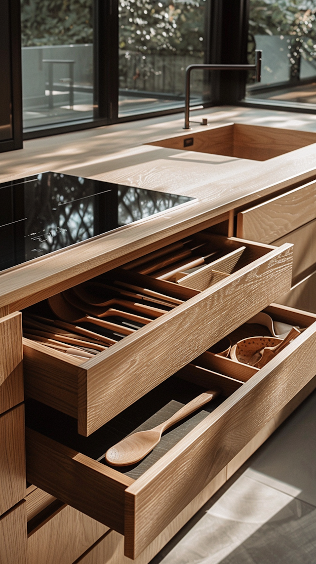 Modern Kitchen Drawer with Wooden Utensils