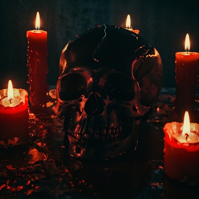 Eerie Skull and Candle Scene