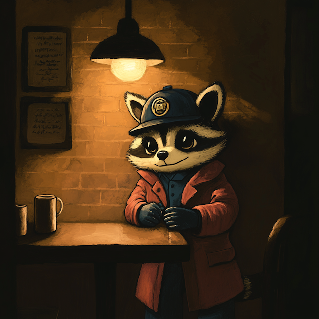 Detective Raccoon in Cozy Room