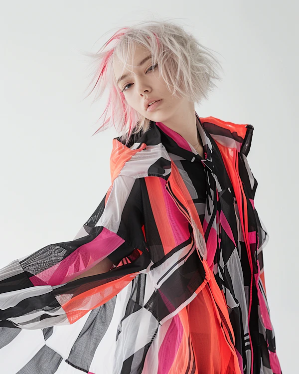 Portrait of a Young Woman with Colorful Hair and Fashion