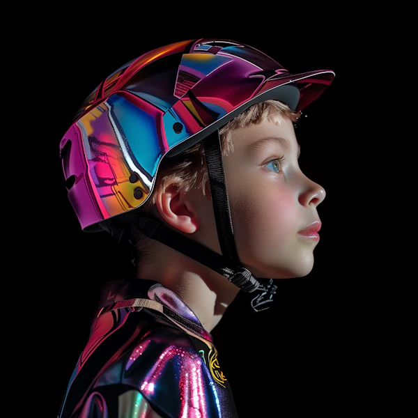 Child Cyclist in Colorful Gear