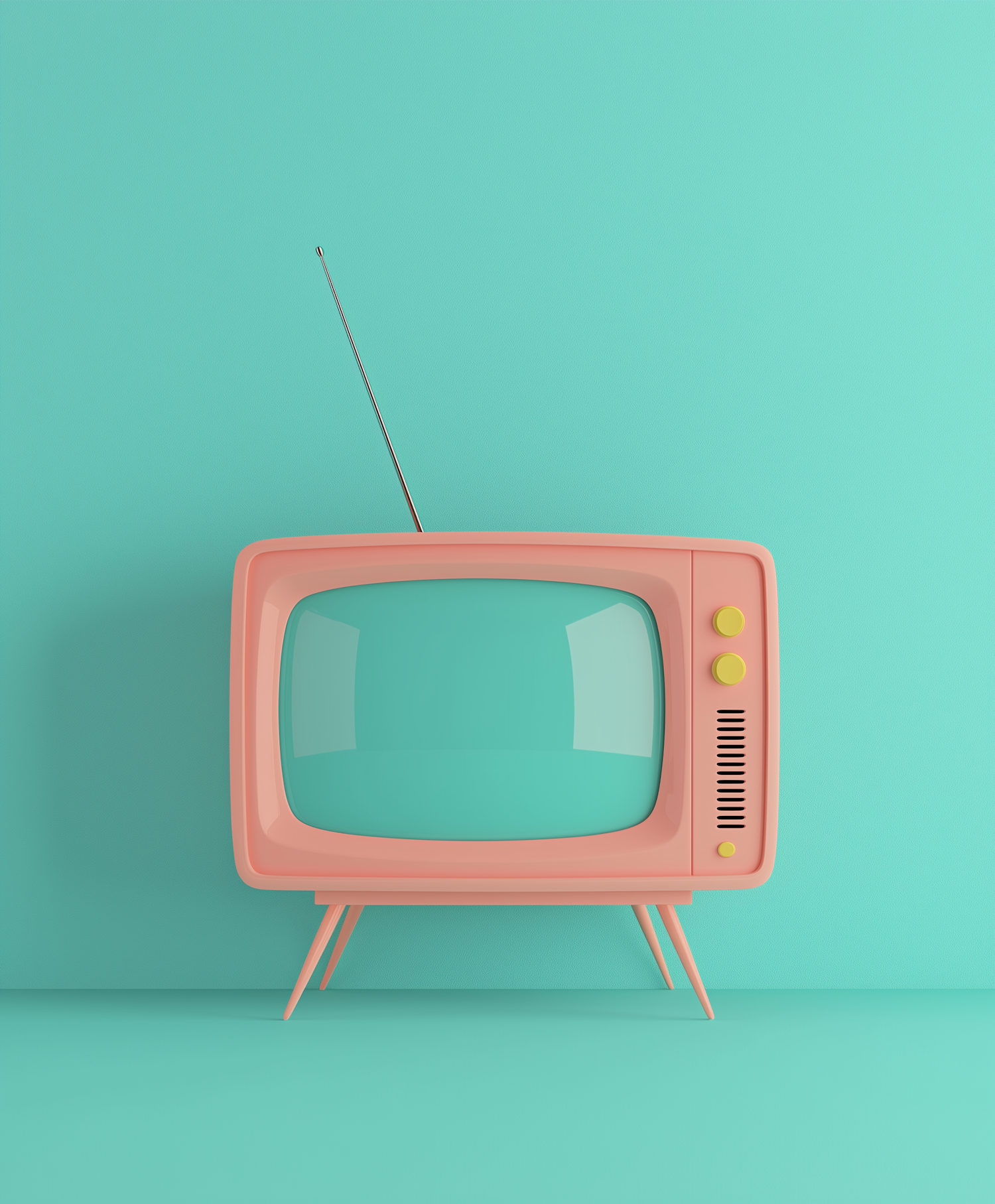 Vintage Television on Turquoise Background