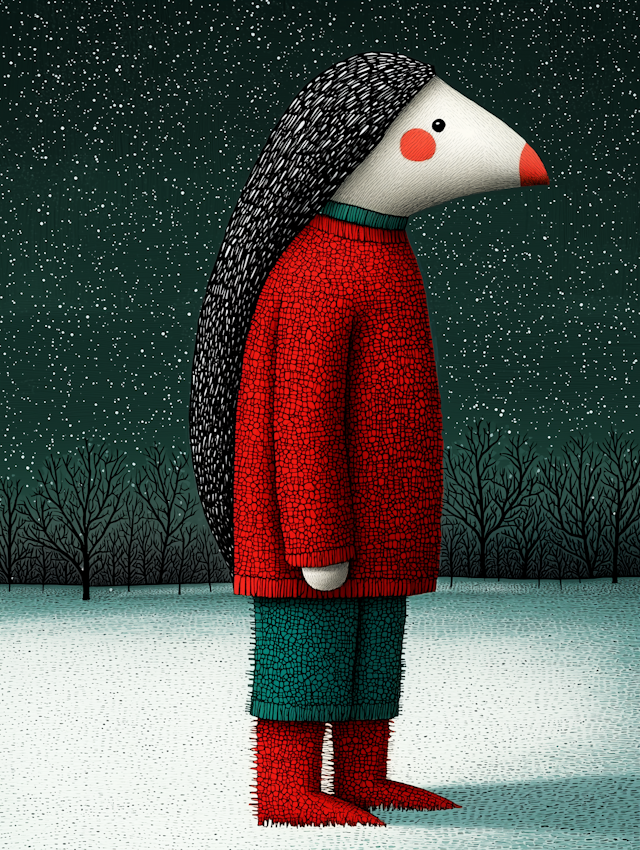 Stylized Character in Snowy Landscape