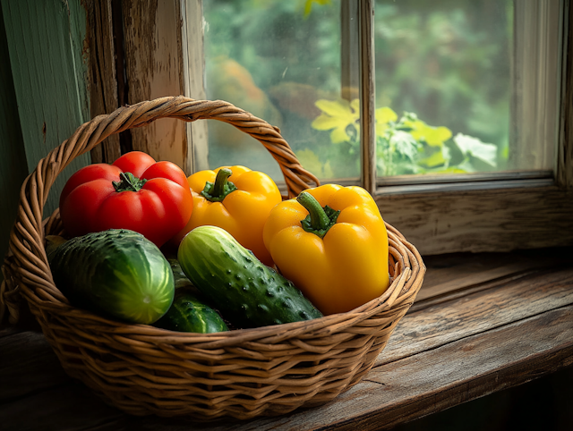 Fresh Vegetables in Wicker Basket