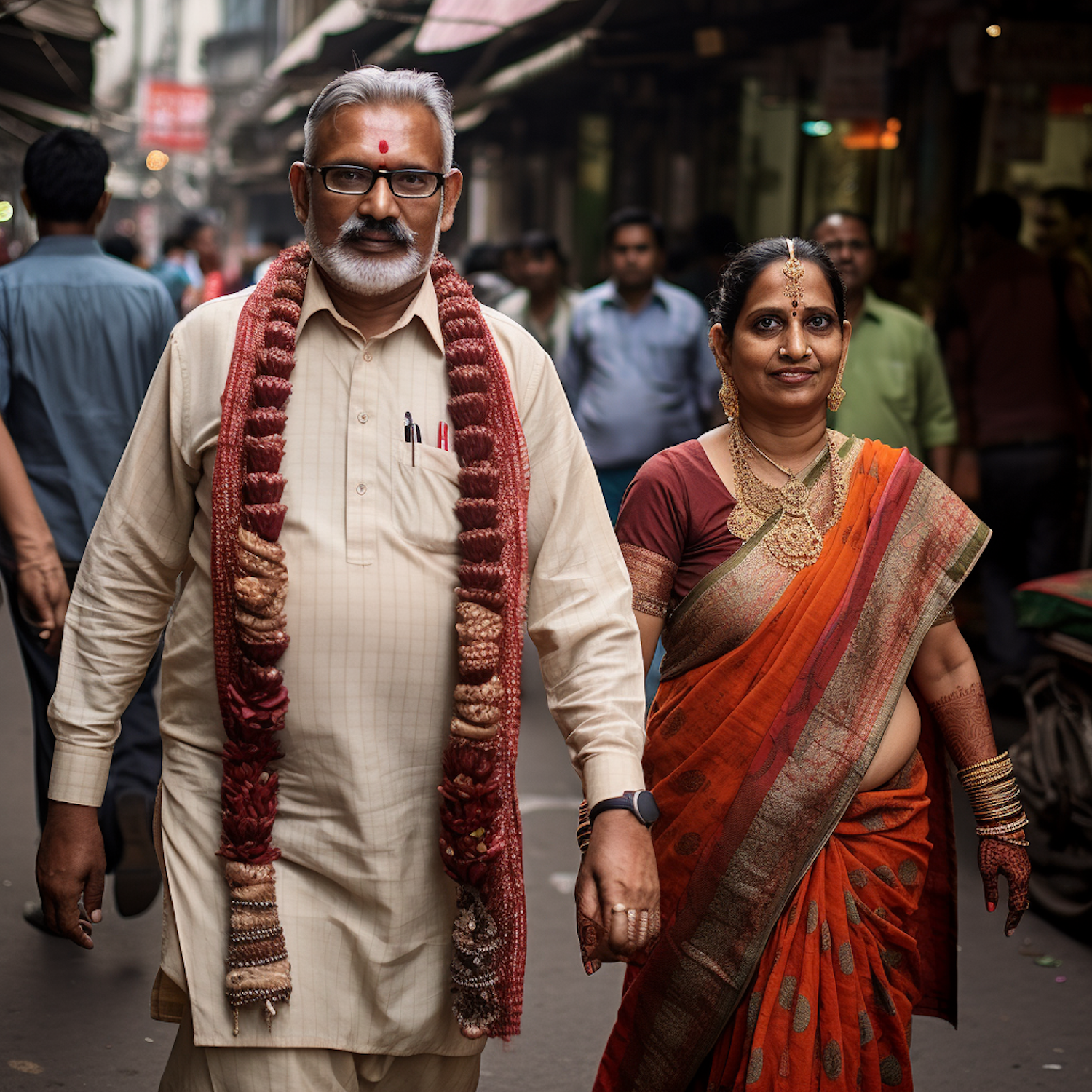 Elderly Indian Couple in Traditional Attire