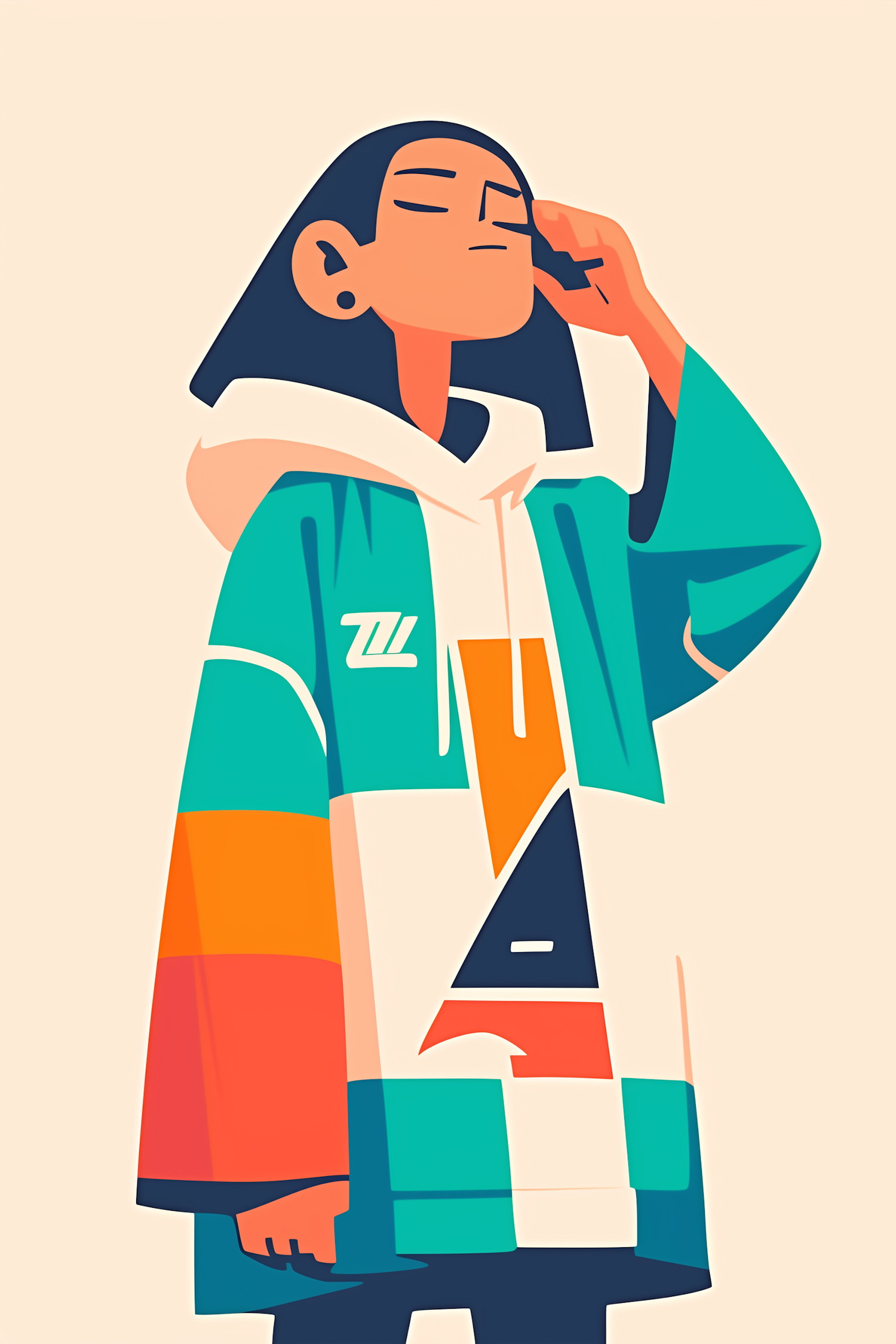 Stylized Person in Colorful Hoodie