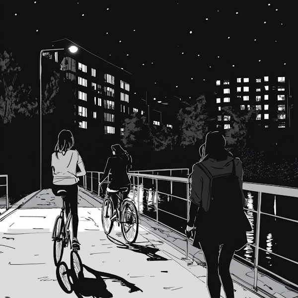 Nocturnal Ride on a Pathway