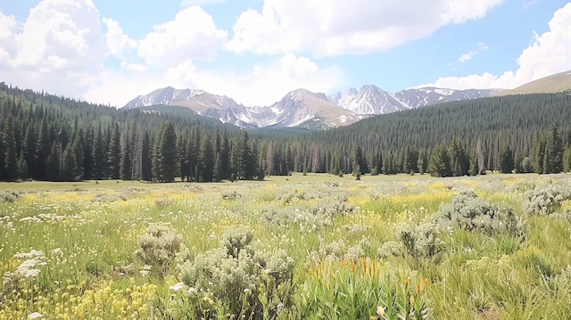 Serene Landscape with Meadow and Mountains