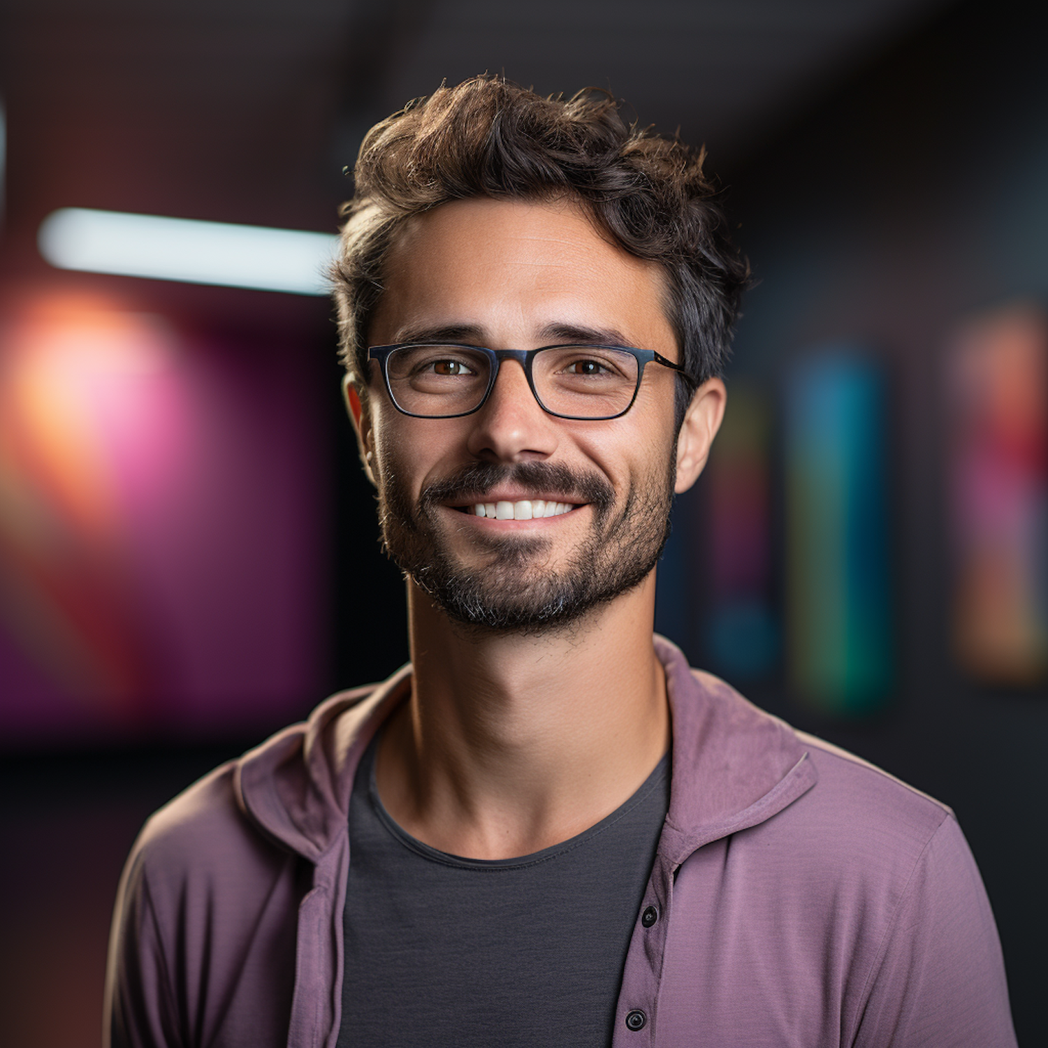 Stylish Approachable Man with Beard and Glasses