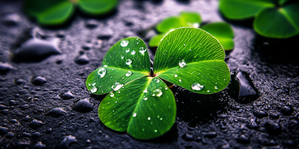 Clover Leaf with Water Droplets