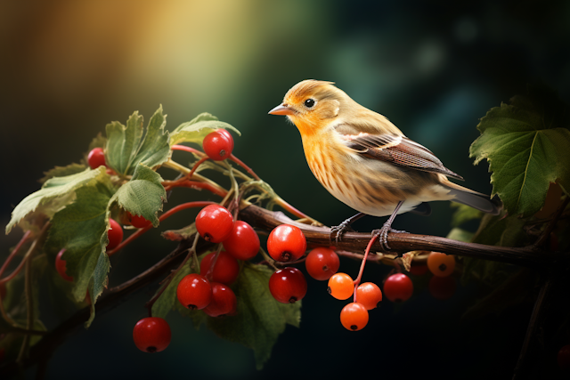 Sunlit Finch Amidst Berries