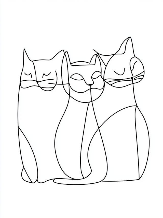 Minimalist Line Drawing of Four Cats