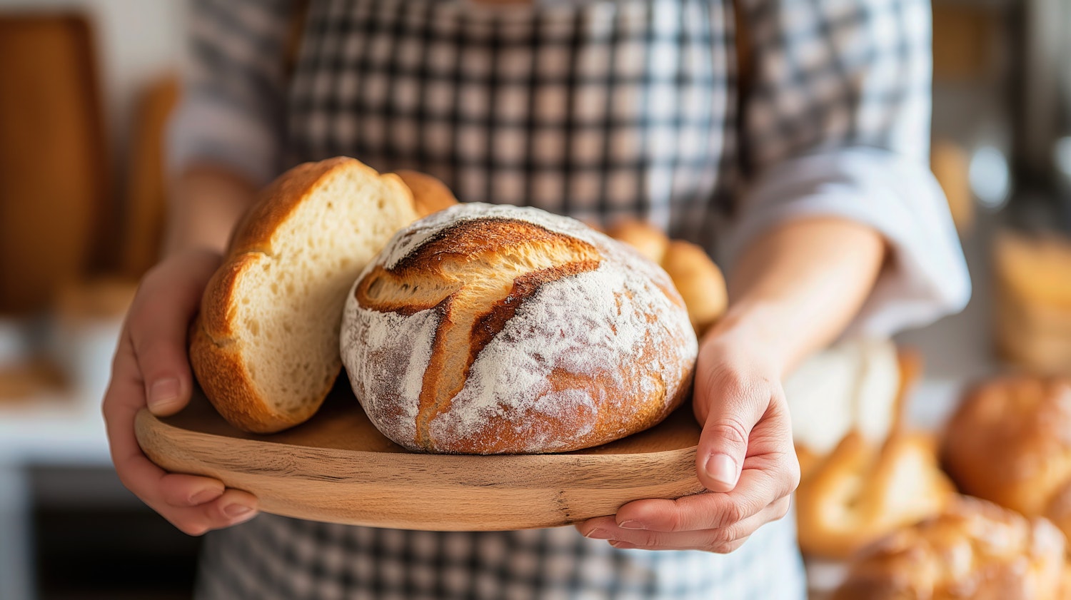 Freshly Baked Bread on Wooden Tray