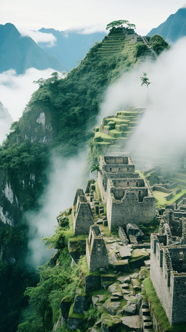 Mystic Mountain Ruins Shrouded in Mist