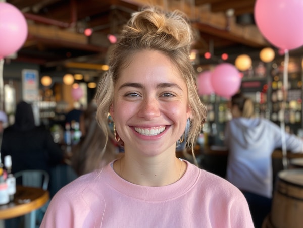 Joyful Young Woman at a Café