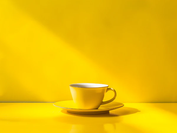 Solitary White Cup on Vibrant Yellow