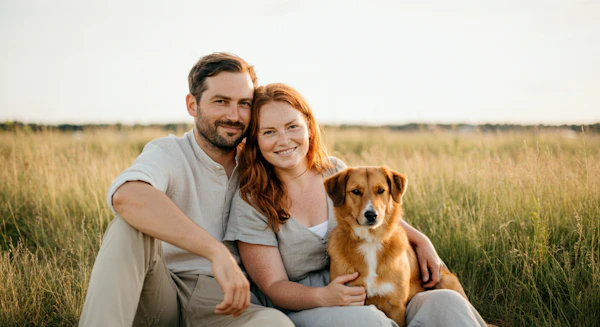 Couple with Dog Outdoors