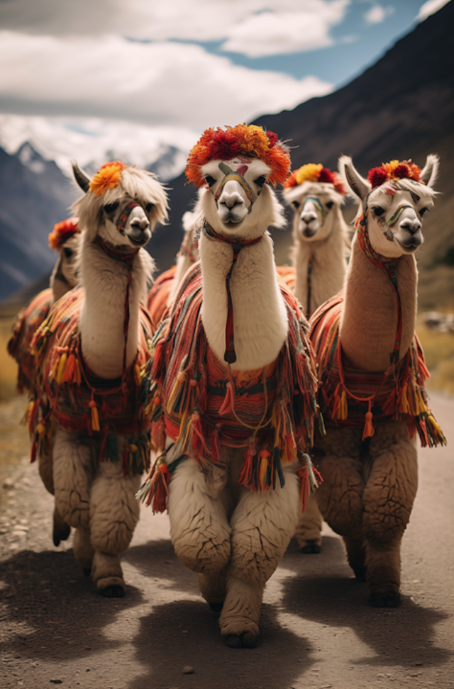 Festive Andean Llamas in Traditional Regalia