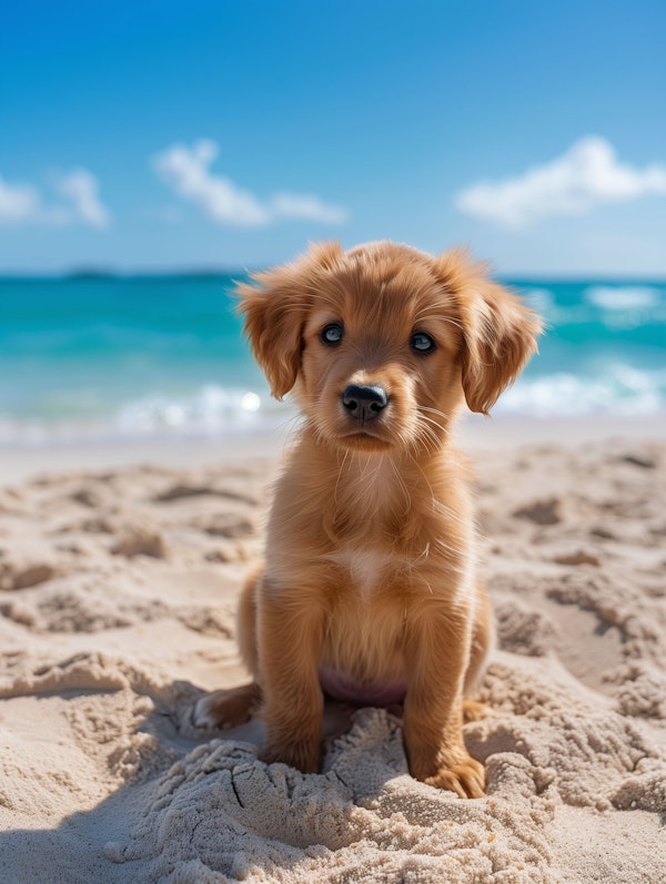 Golden Retriever Puppy on the Beach