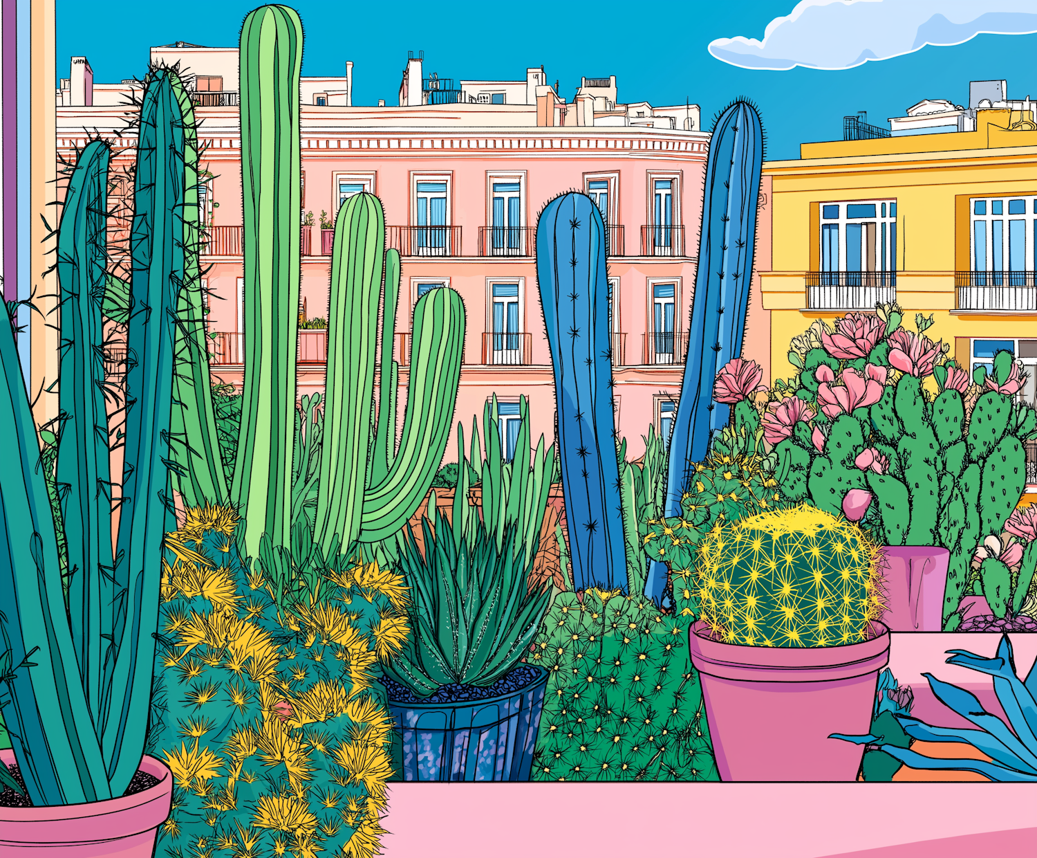 Urban Cacti and Succulents Illustration