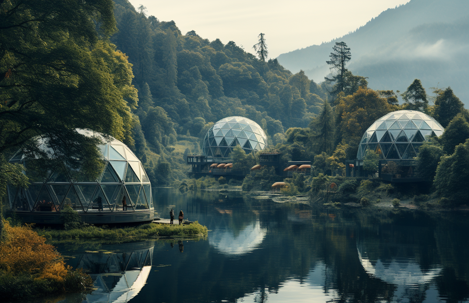 Tranquil Geodesic Retreat by the Lake