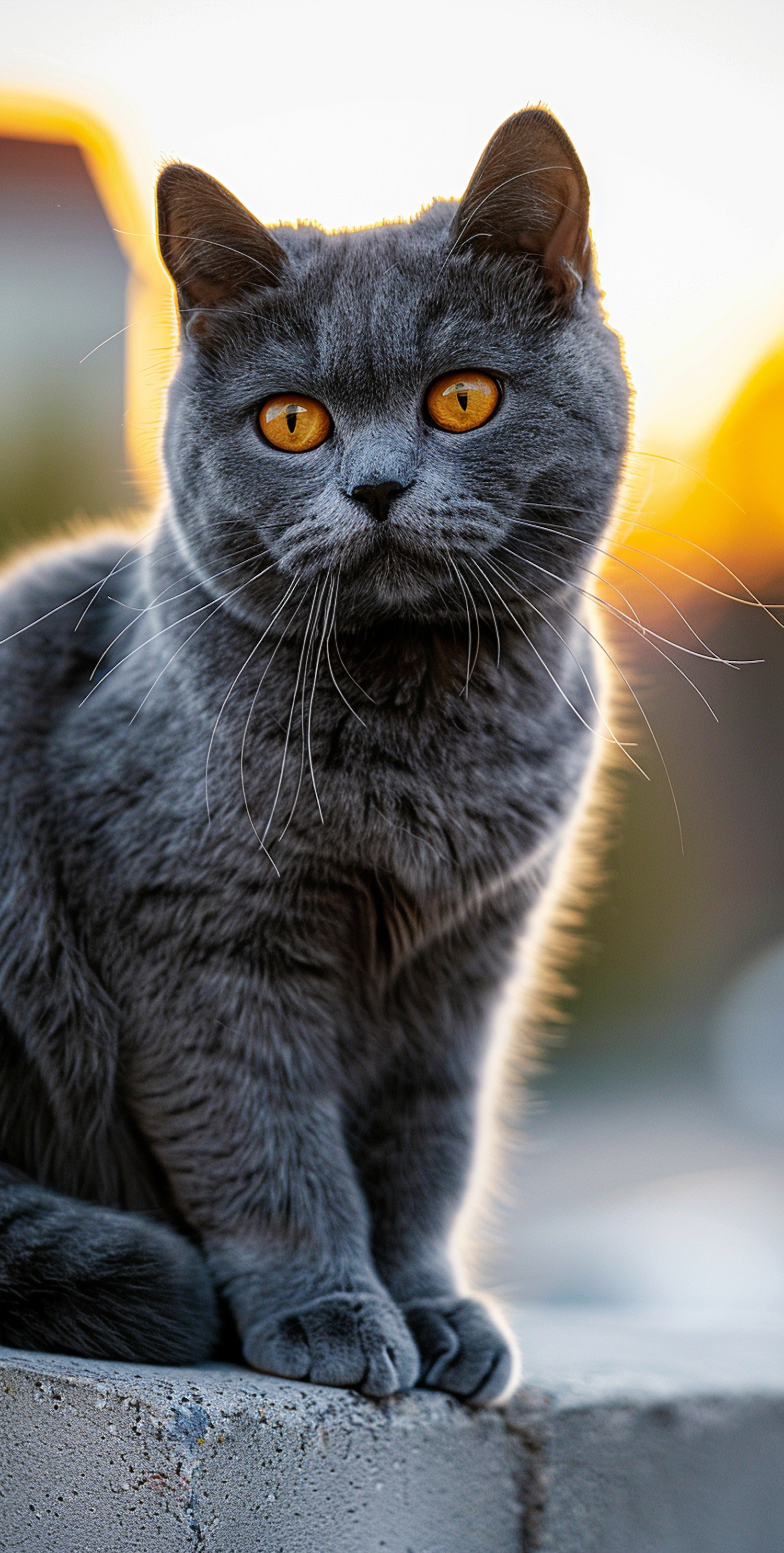 Gray British Shorthair Cat with Amber Eyes