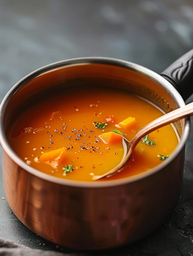 Cozy Homemade Orange Soup in Copper Pot