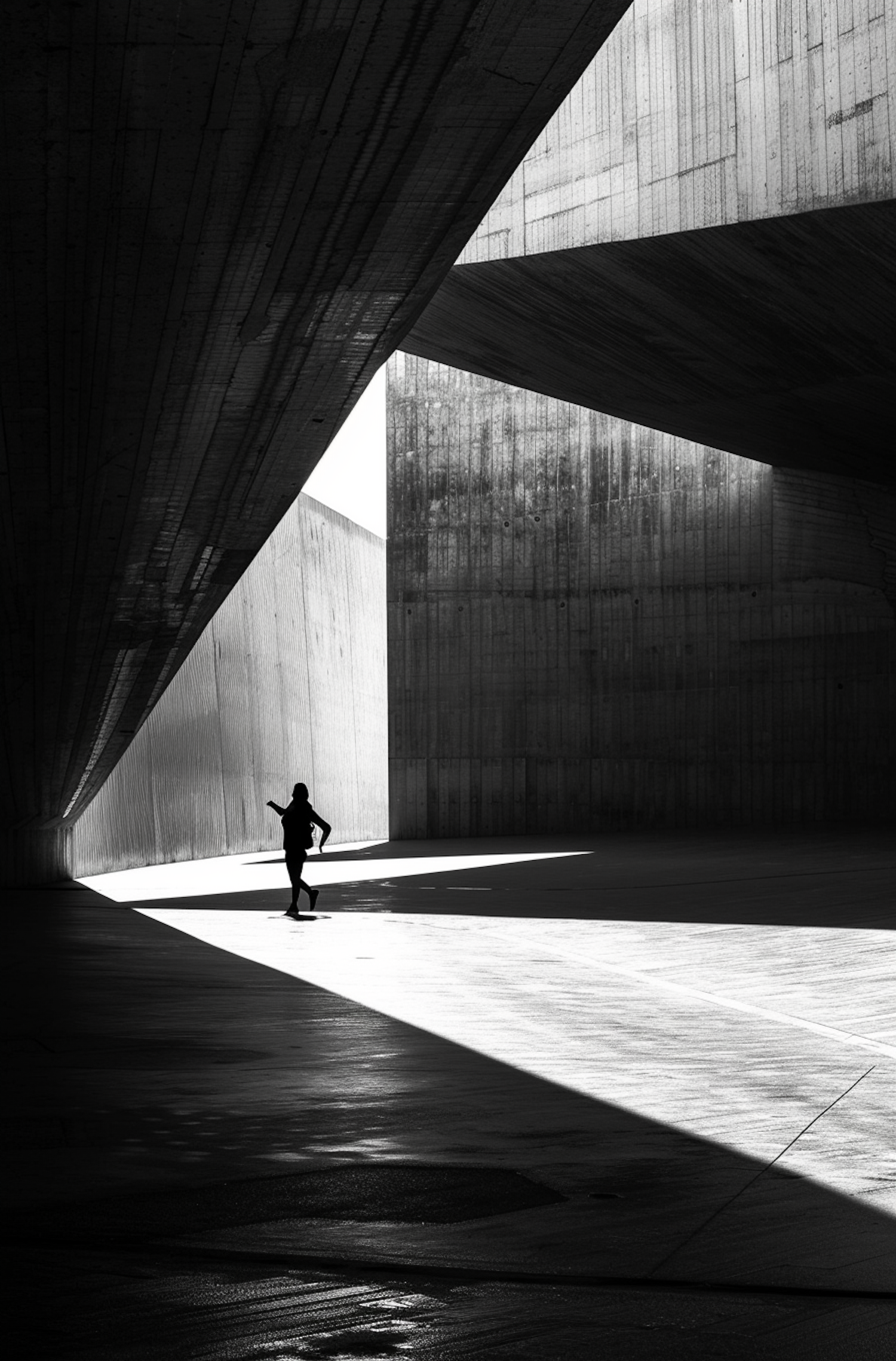 Isolated Figure in Architectural Space