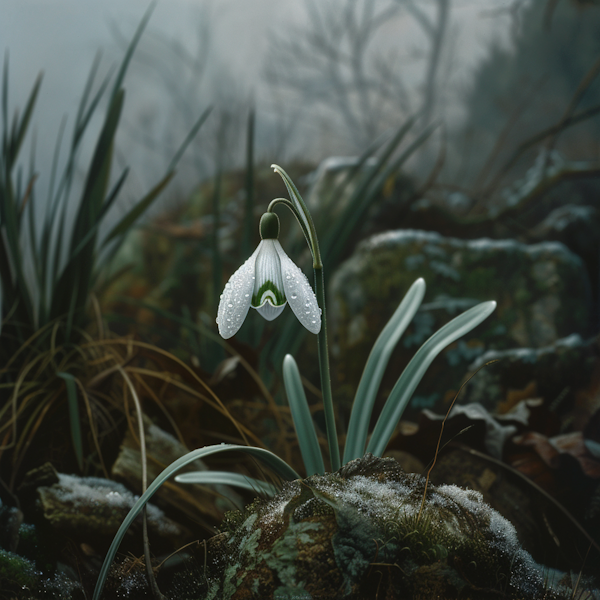 Solitary Snowdrop in Fog