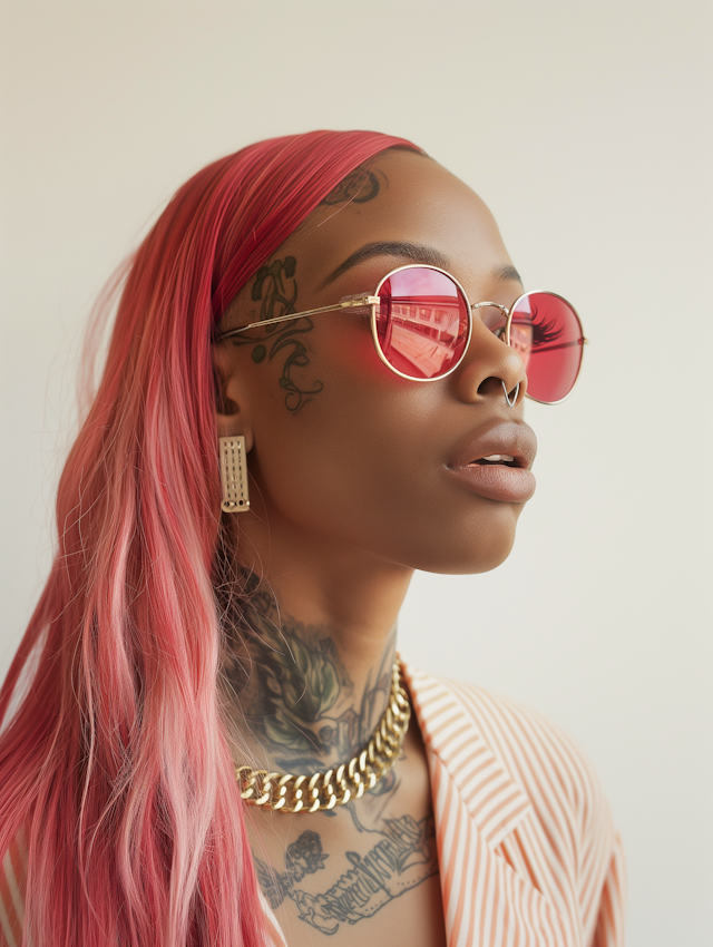 Stylish Woman with Pink Hair and Tattoos