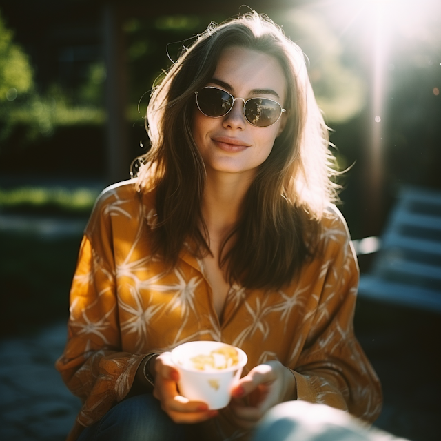 Woman in Sunglasses with Snack