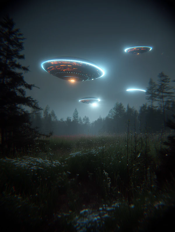 Misty UFO Forest Scene