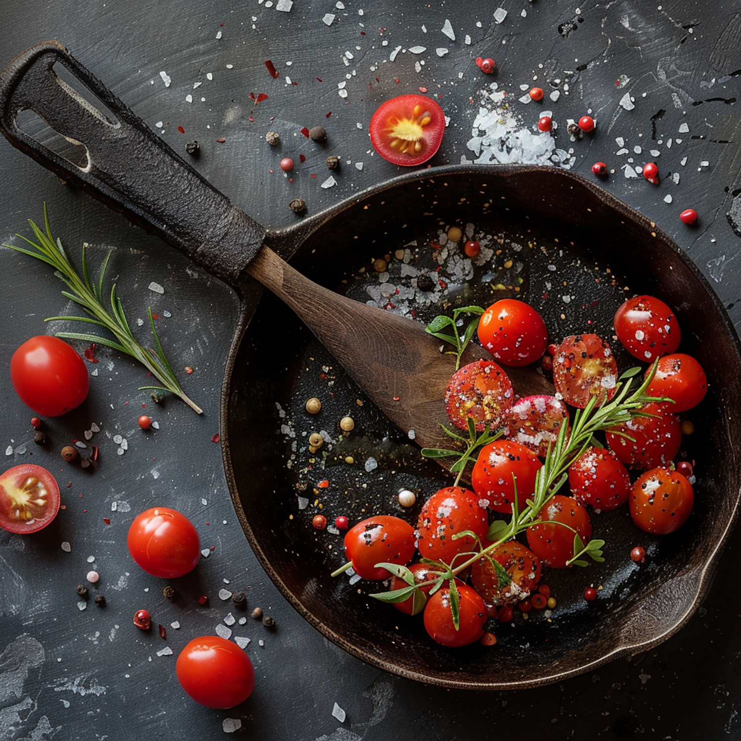 Seasoned Cherry Tomatoes in Cast-Iron Skillet