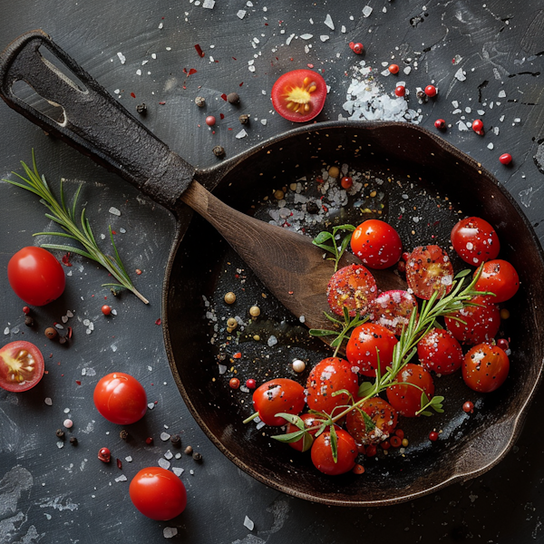 Seasoned Cherry Tomatoes in Cast-Iron Skillet