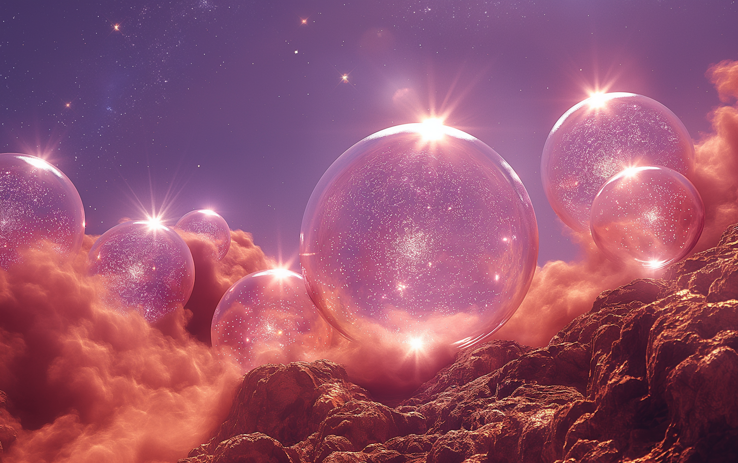 Surreal Nebula Orbs Landscape