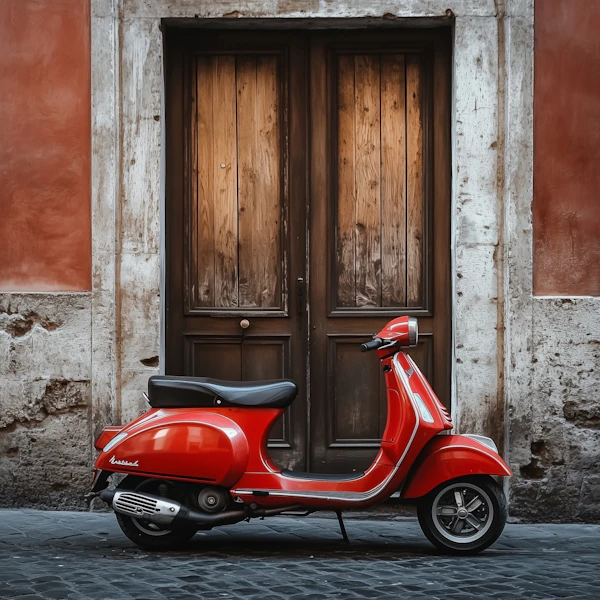 Red Vespa and Rustic Door