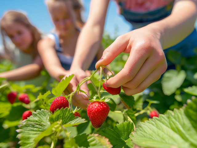 Children Picking Strawberries