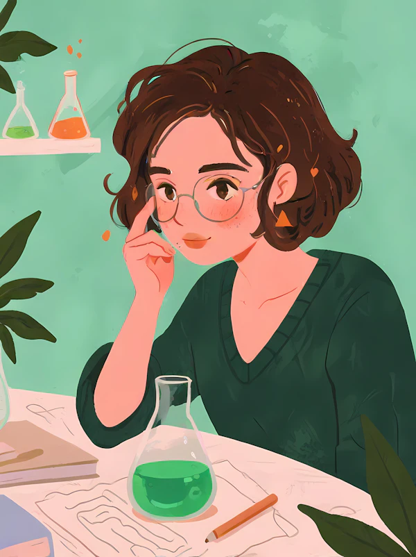 Thoughtful Woman in Academic Setting