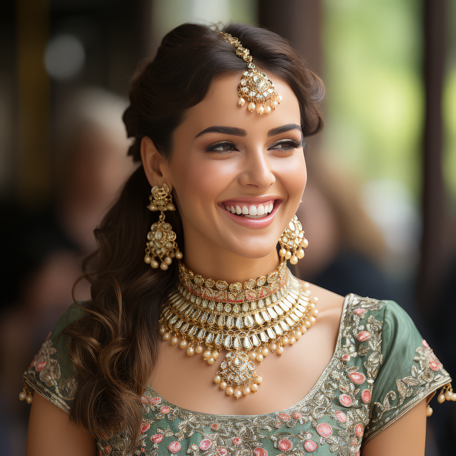 Joyful Woman in Traditional South Asian Attire