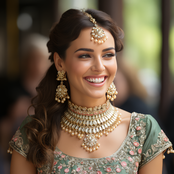 Joyful Woman in Traditional South Asian Attire