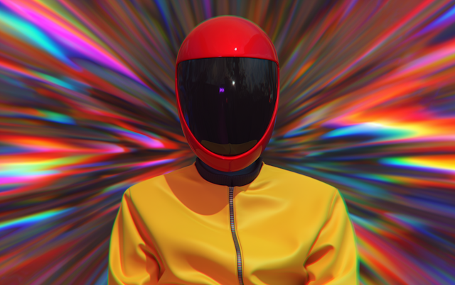 Anonymous Figure with Vibrant Helmet